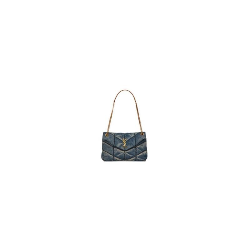 YSL PUFFER SMALL IN SUEDE AND DENIM