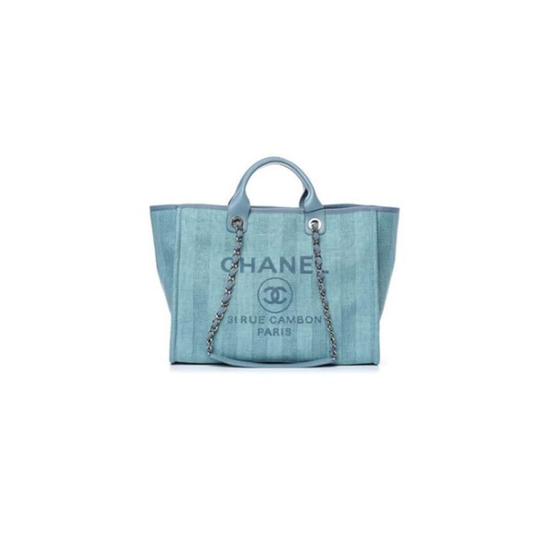 CHANEL Woven Straw Raffia Striped Medium Deauville Tote