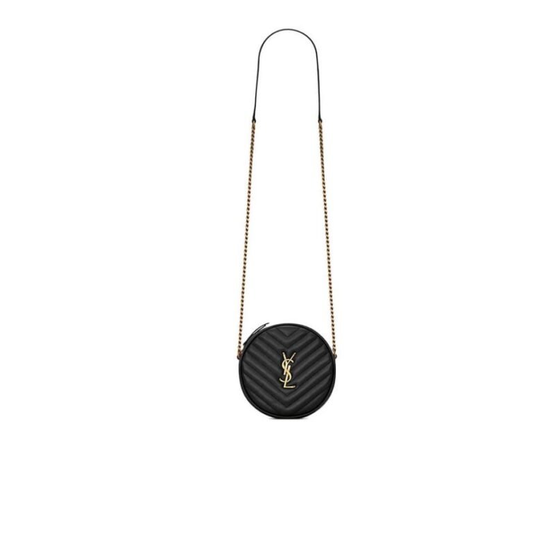 VINYLE ROUND CAMERA BAG IN CHEVRON-QUILTED GRAIN DE POUDRE EMBOSSED LEATHER